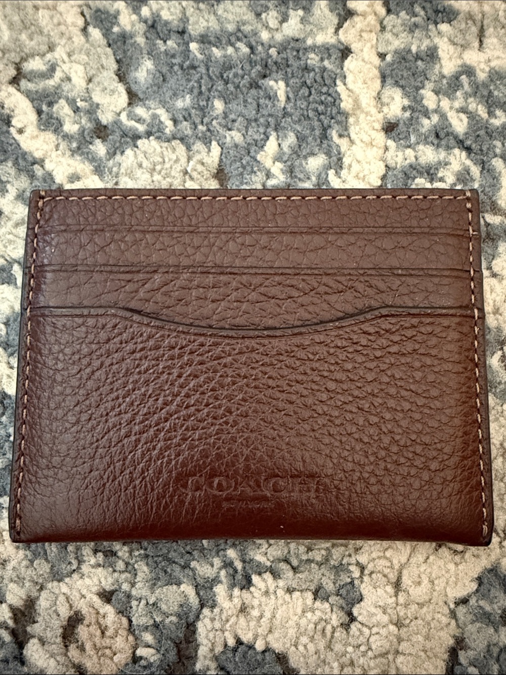 Coach Dark Brown Pebbled Leather Slim Card Holder